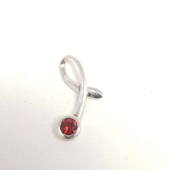 Vintage Sterling Silver and Red Stone Pendant, Minimal Design Charm, Estate - Picture 2 of 6
